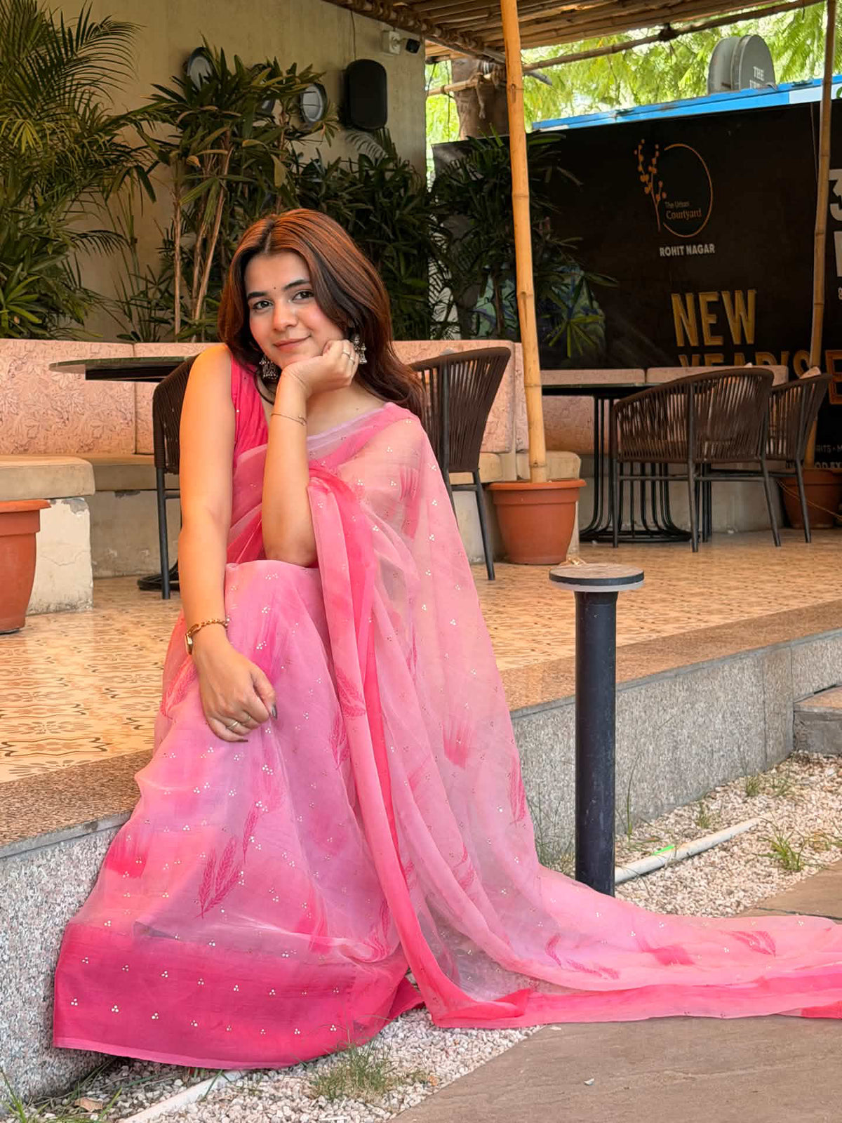 Pink Chiffon Saree