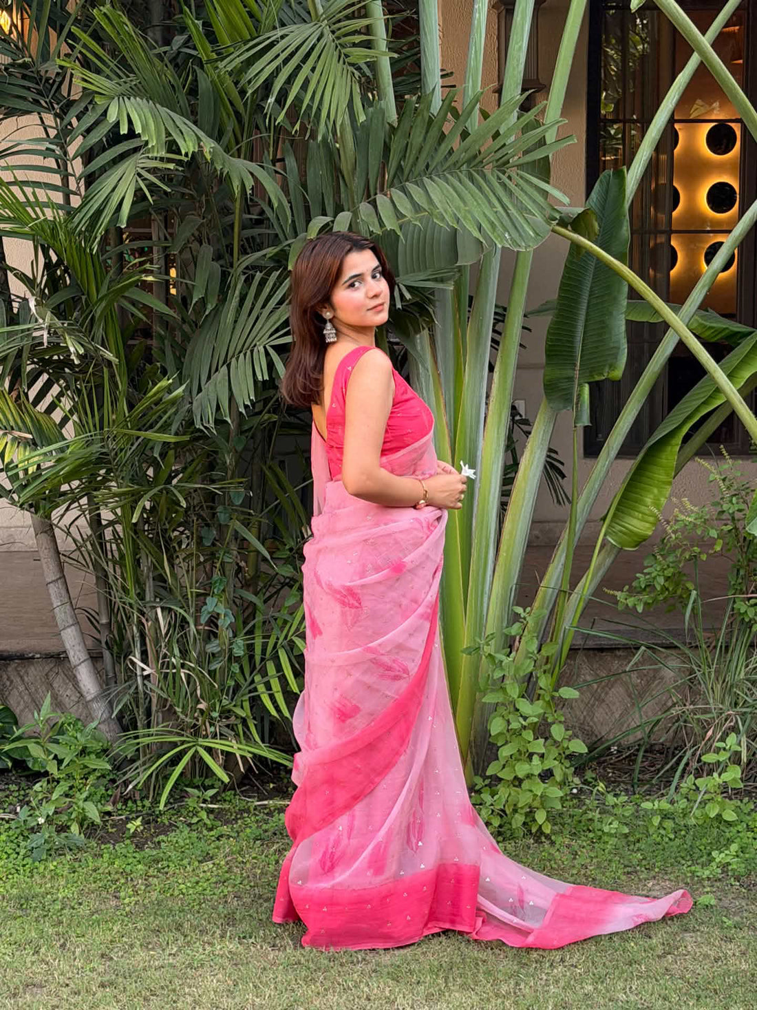 Pink Chiffon Saree