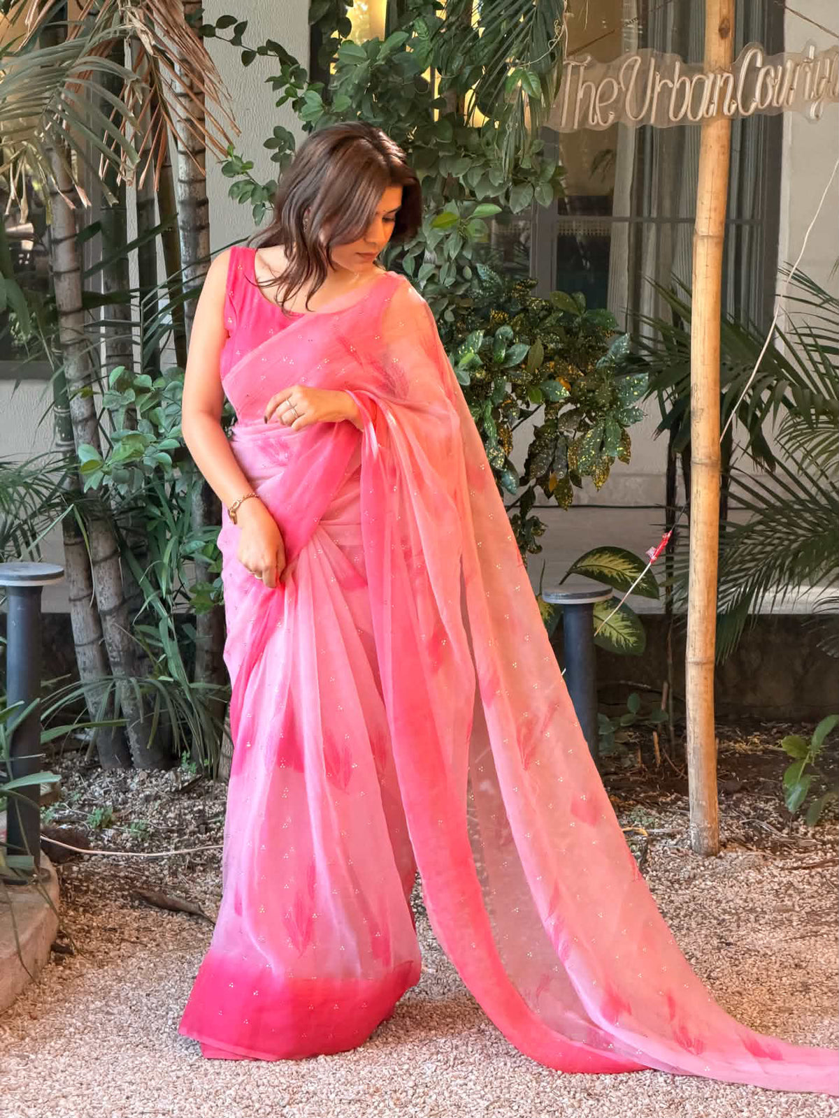 Pink Chiffon Saree