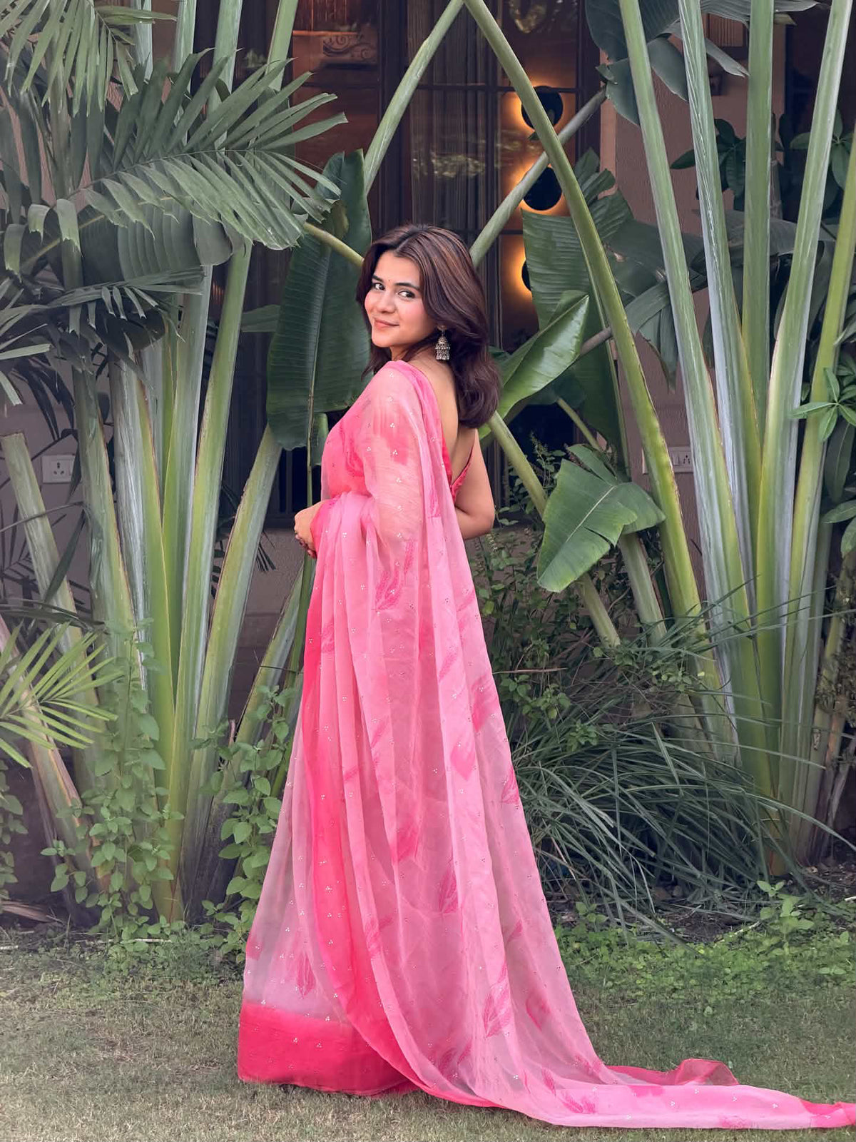 Pink Chiffon Saree