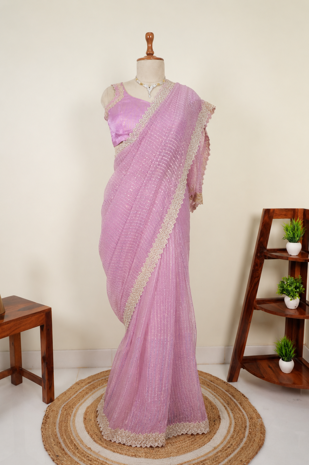 Whispered Grace- Pink Sequence Saree
