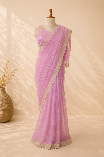 Whispered Grace- Pink Sequence Saree