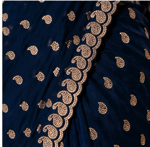 Dark Blue Gold Buti Saree