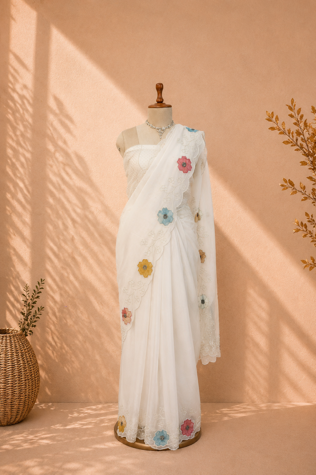 White Mist Floral Saree