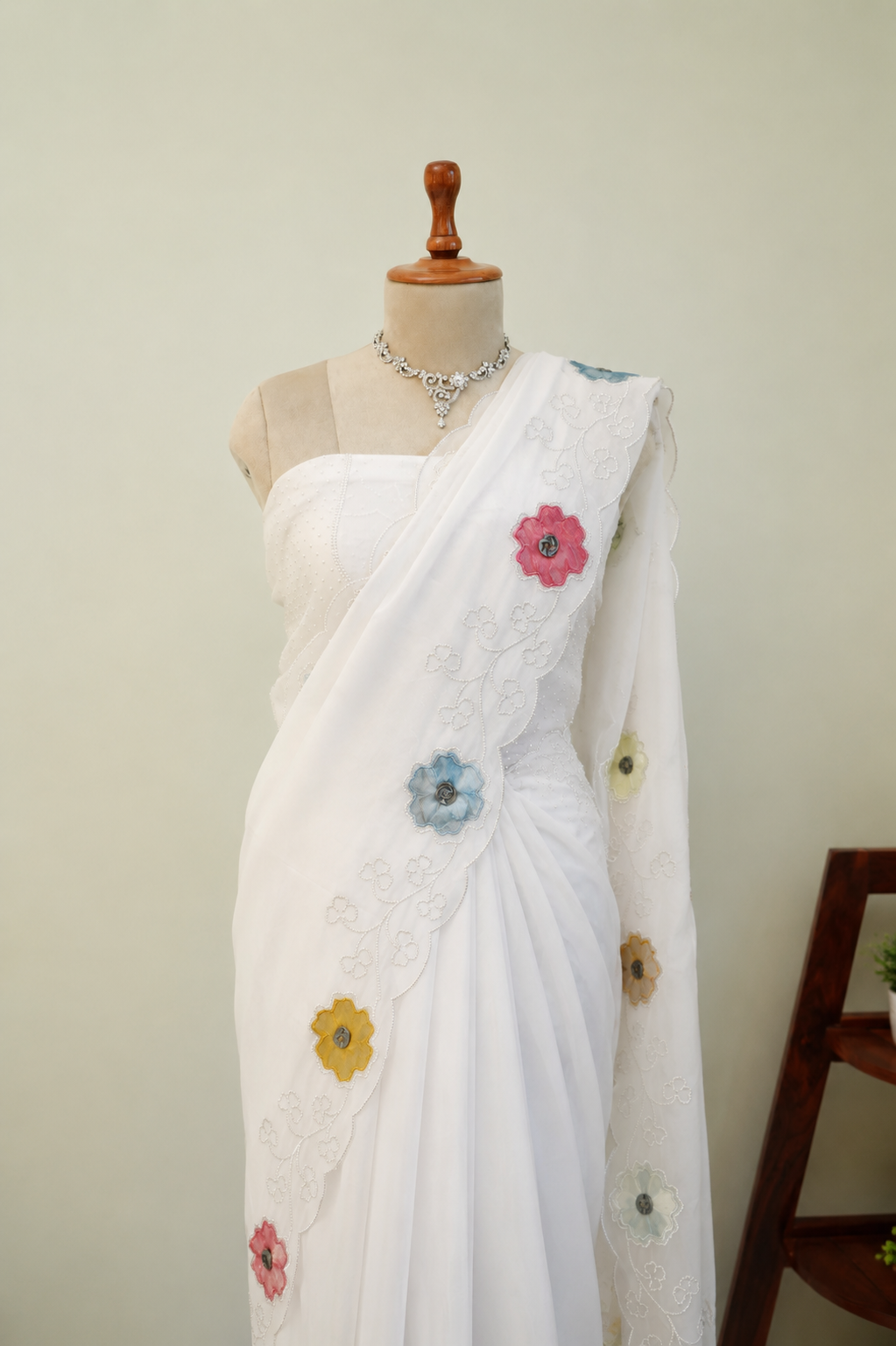 White Mist Floral Saree