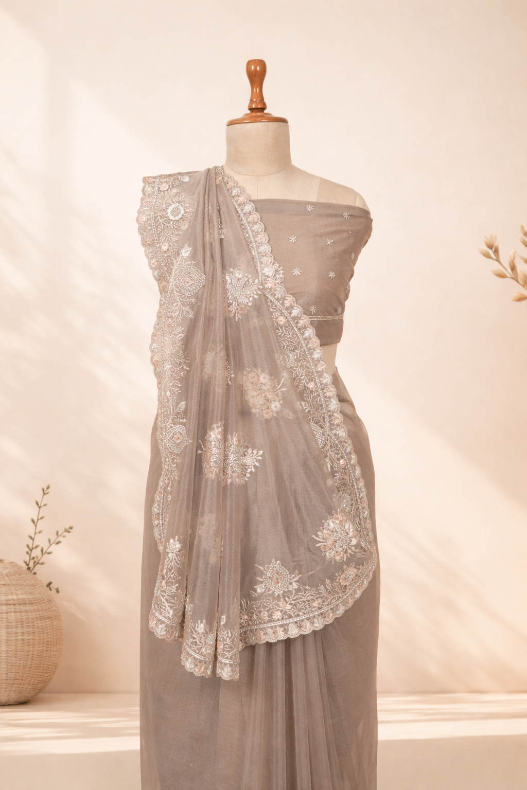 Zari and stone work saree with elegant embroidered border, perfect festive and party wear saree for women
