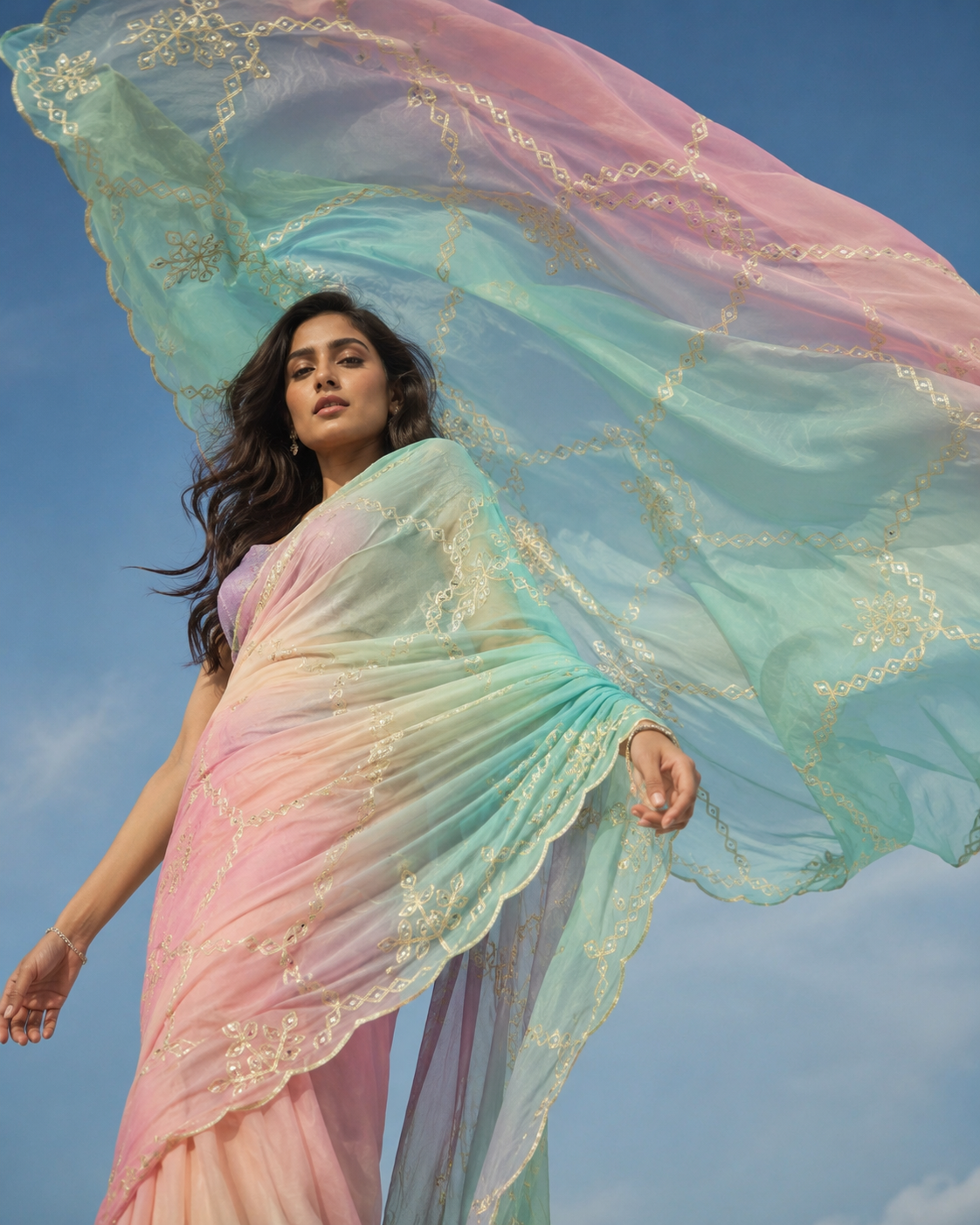 Pastel Bloom Shaded Gota Patti Saree