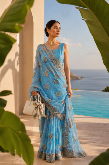 Aqua Noor Vaaari Chiffon Saree
