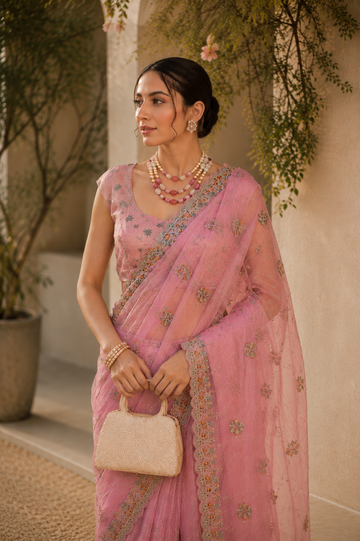 Rose Pink Organza Saree