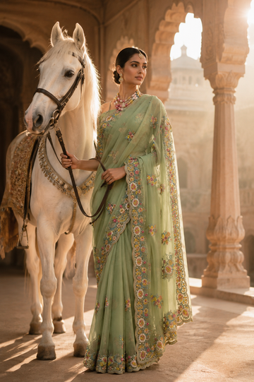 Mint Blossom Saree