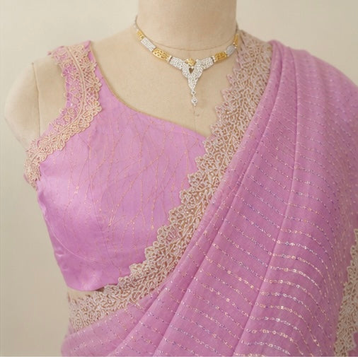 Whispered Grace- Pink Sequence Saree
