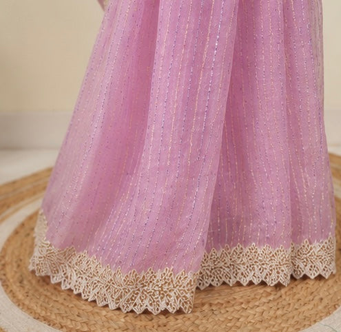 Whispered Grace- Pink Sequence Saree
