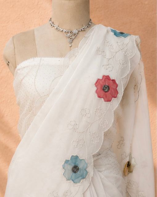 White Mist Floral Saree