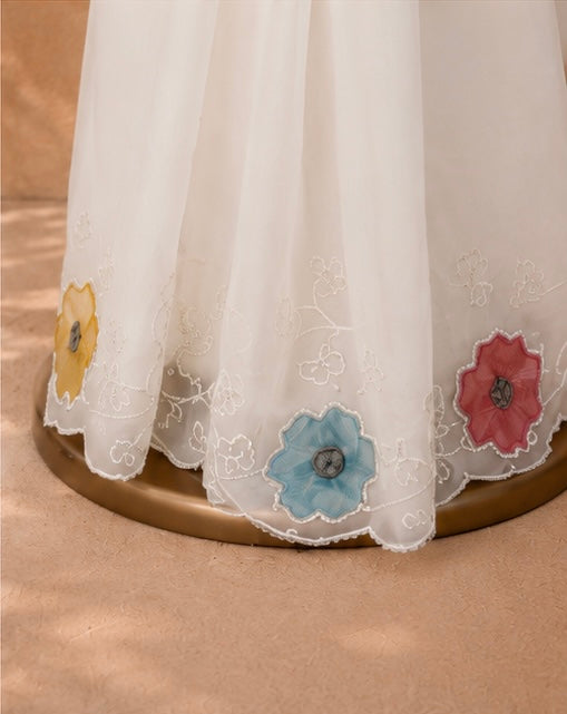 White Mist Floral Saree