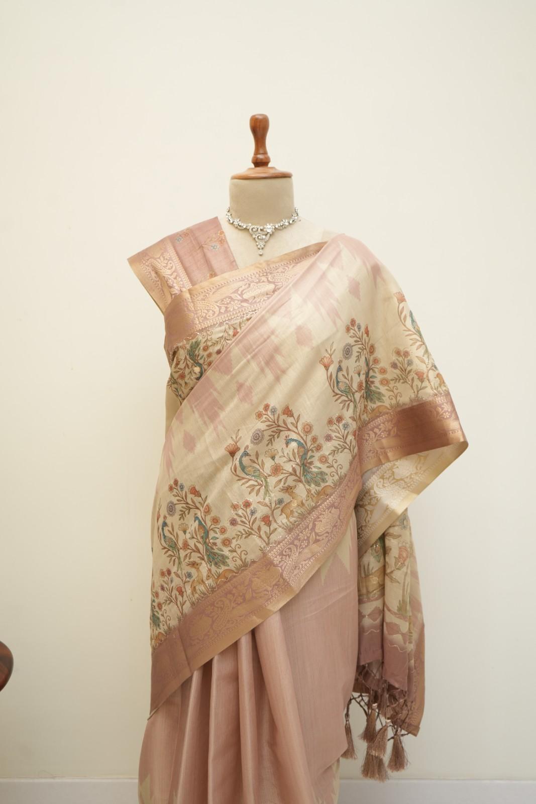 Royal peacock woven Khadi silk saree for weddings