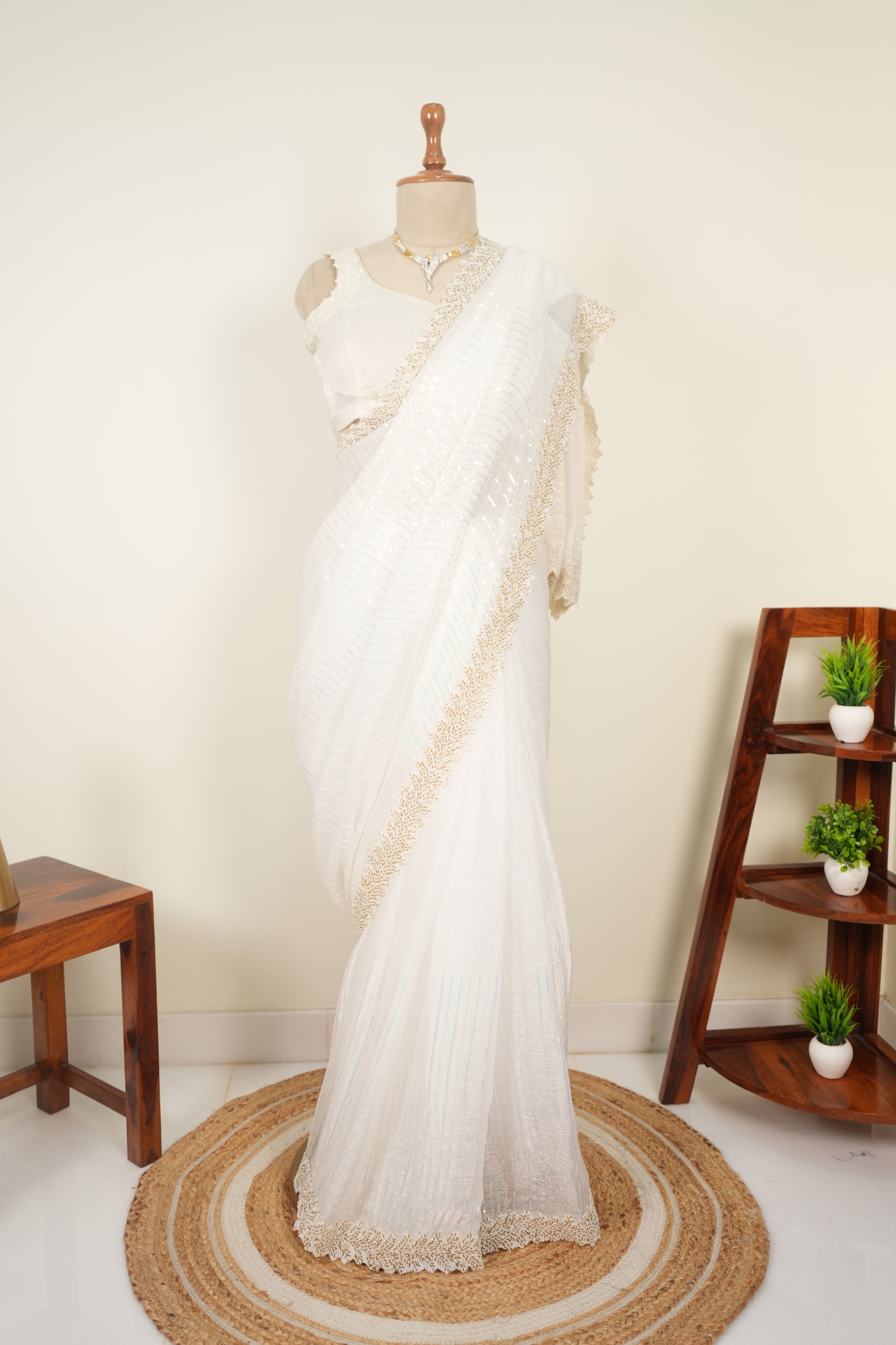 Whispered Grace – White Sequence Work Saree