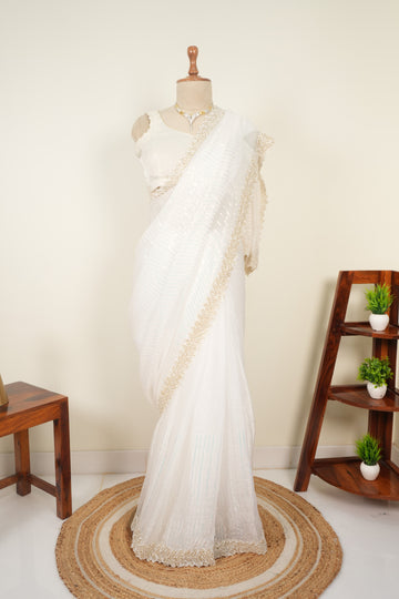 Whispered Grace – White Sequence Work Saree