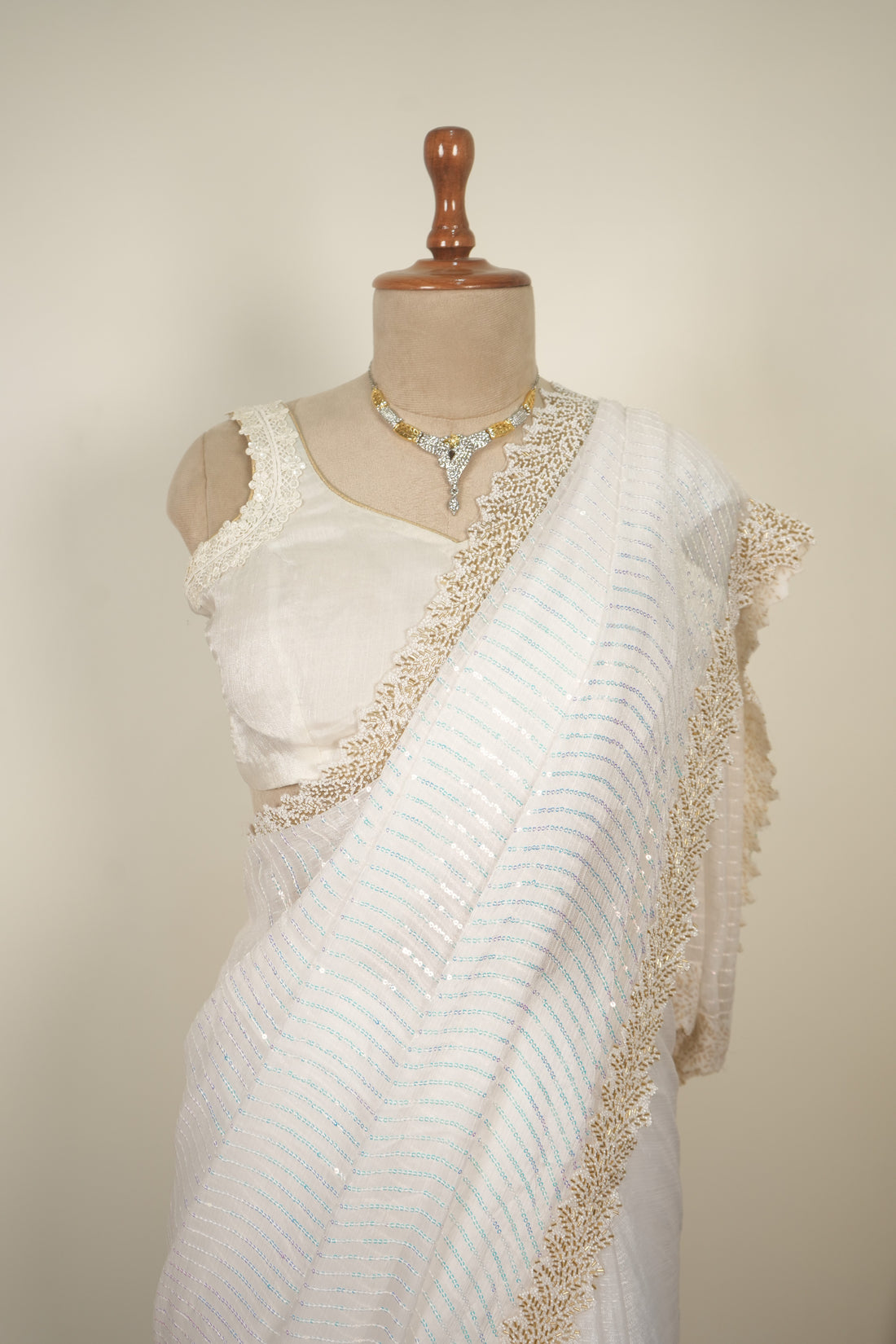 Whispered Grace – White Sequence Work Saree