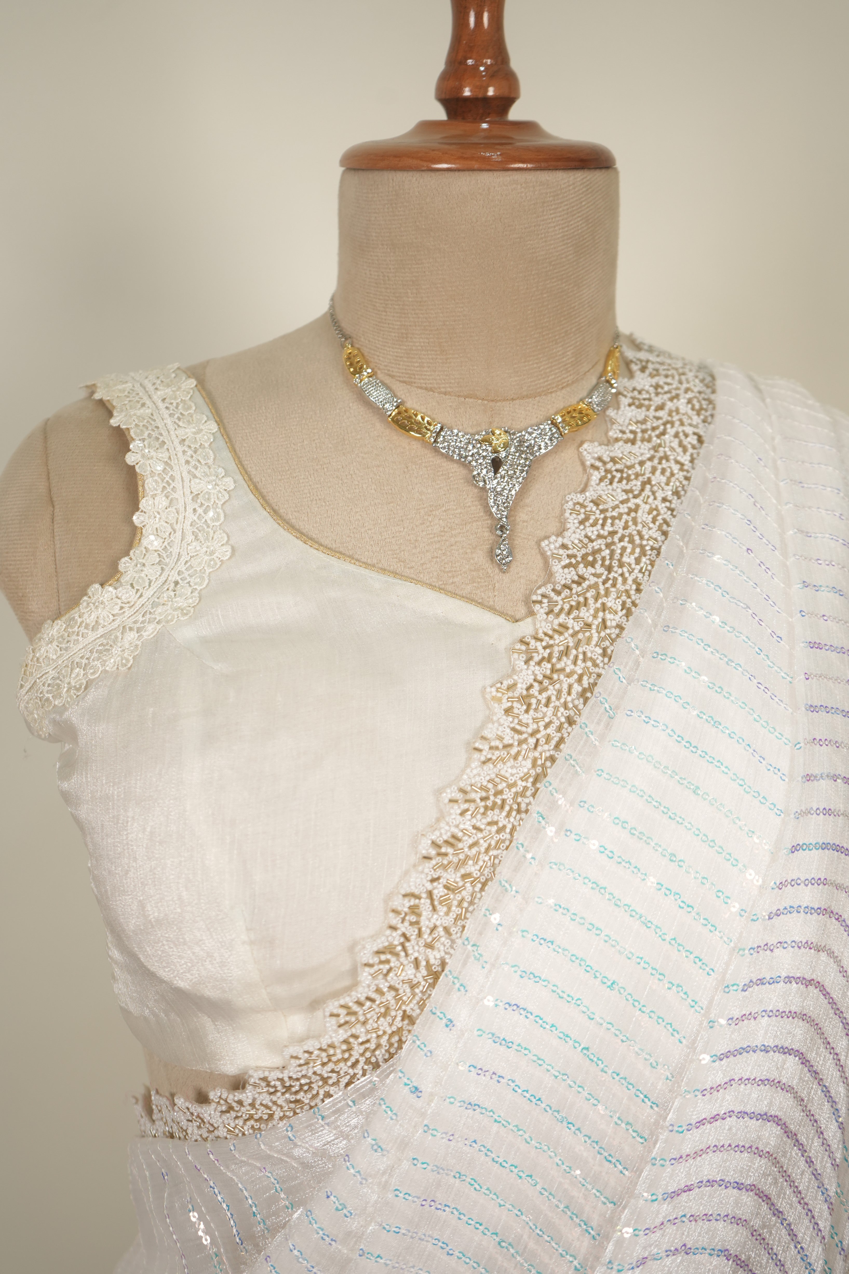 Whispered Grace – White Sequence Work Saree