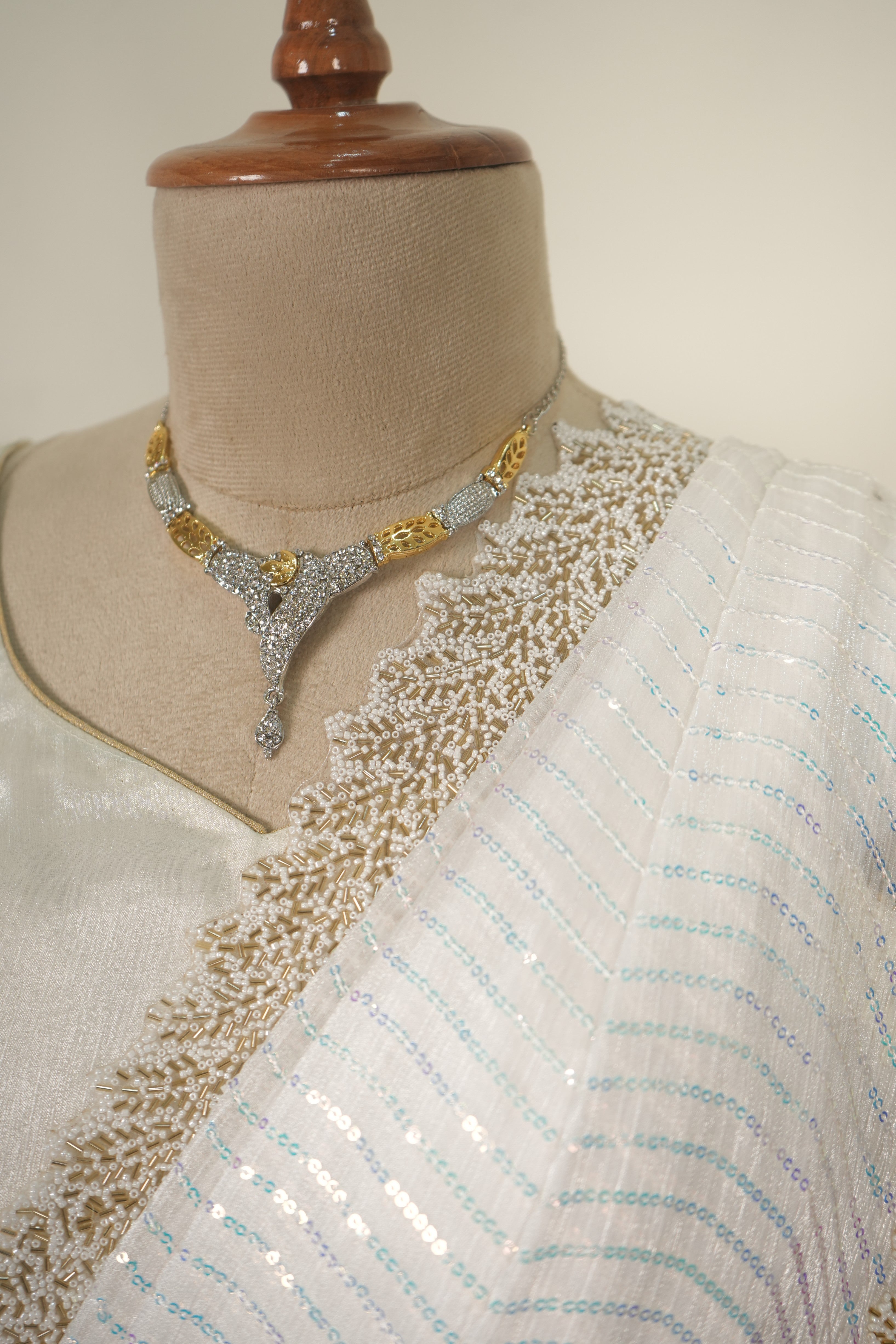 Whispered Grace – White Sequence Work Saree