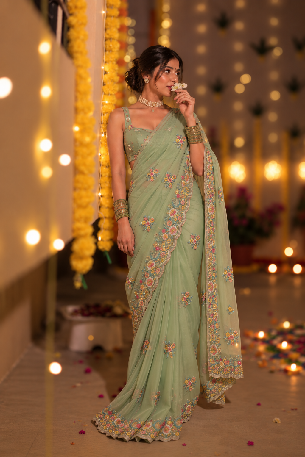 Mint Blossom Saree