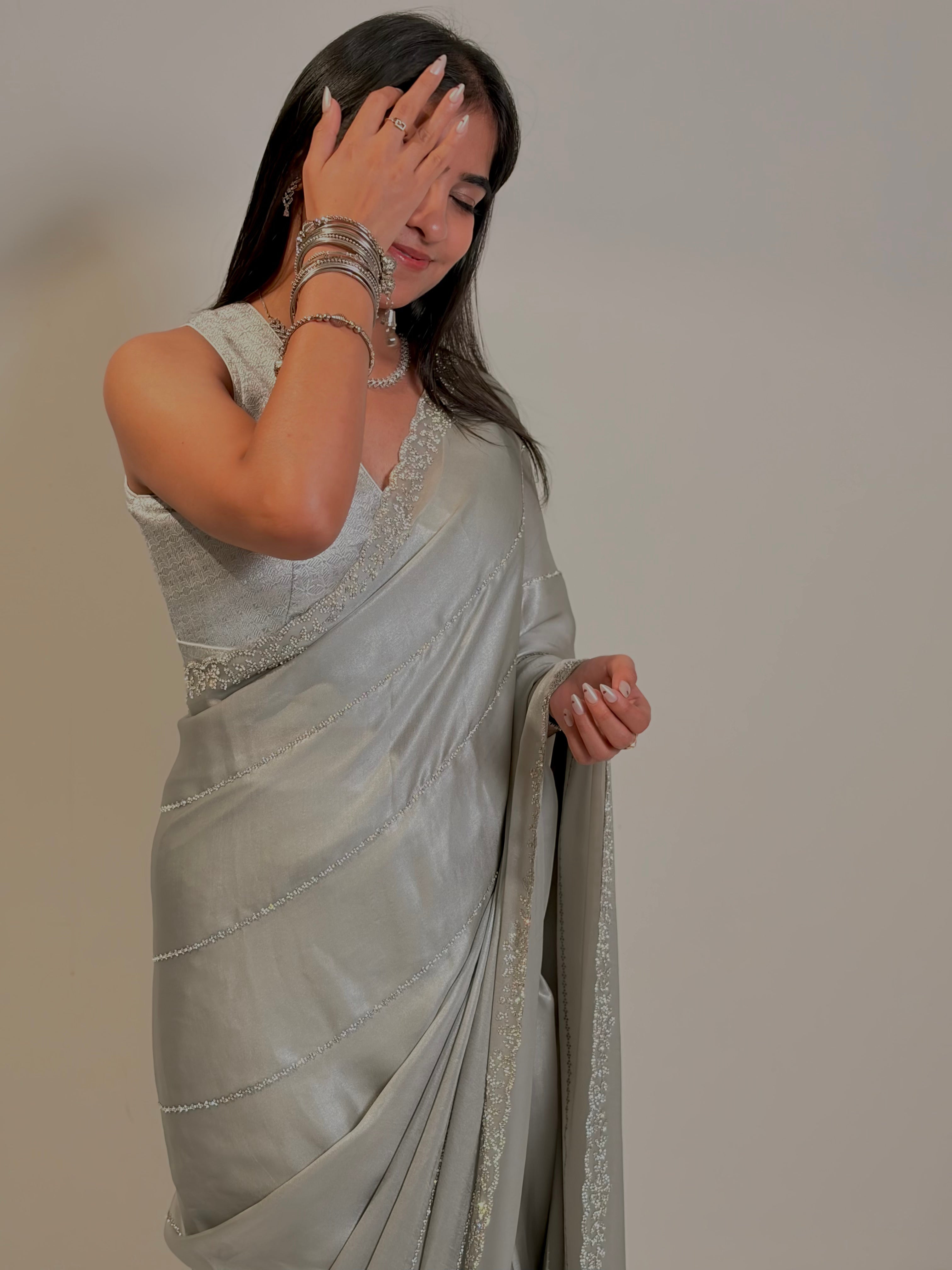 Silver Mist Embellished Saree