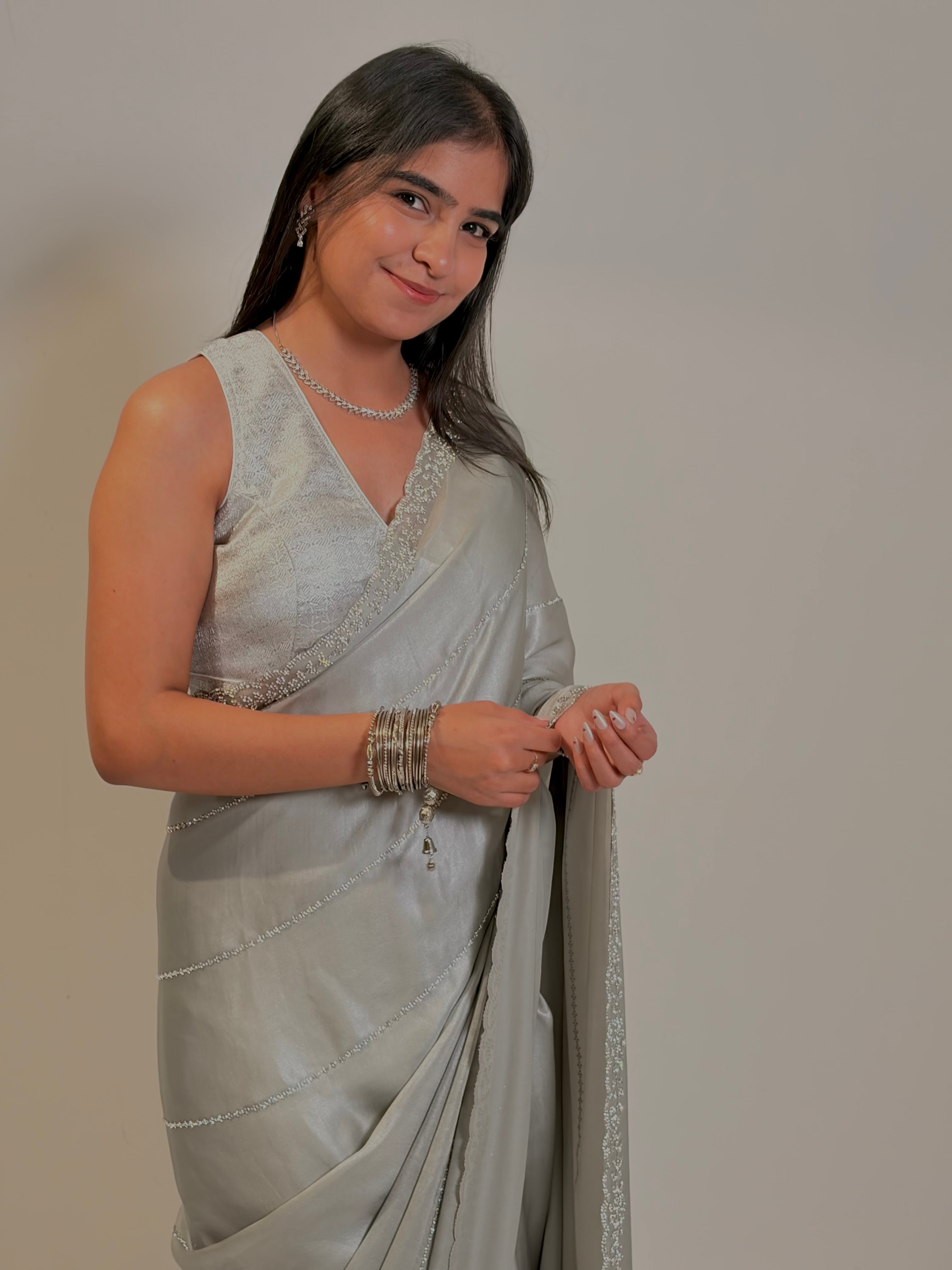 Silver Mist Embellished Saree