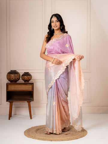 Pastel Ombre Saree with Gold Floral Embroidery