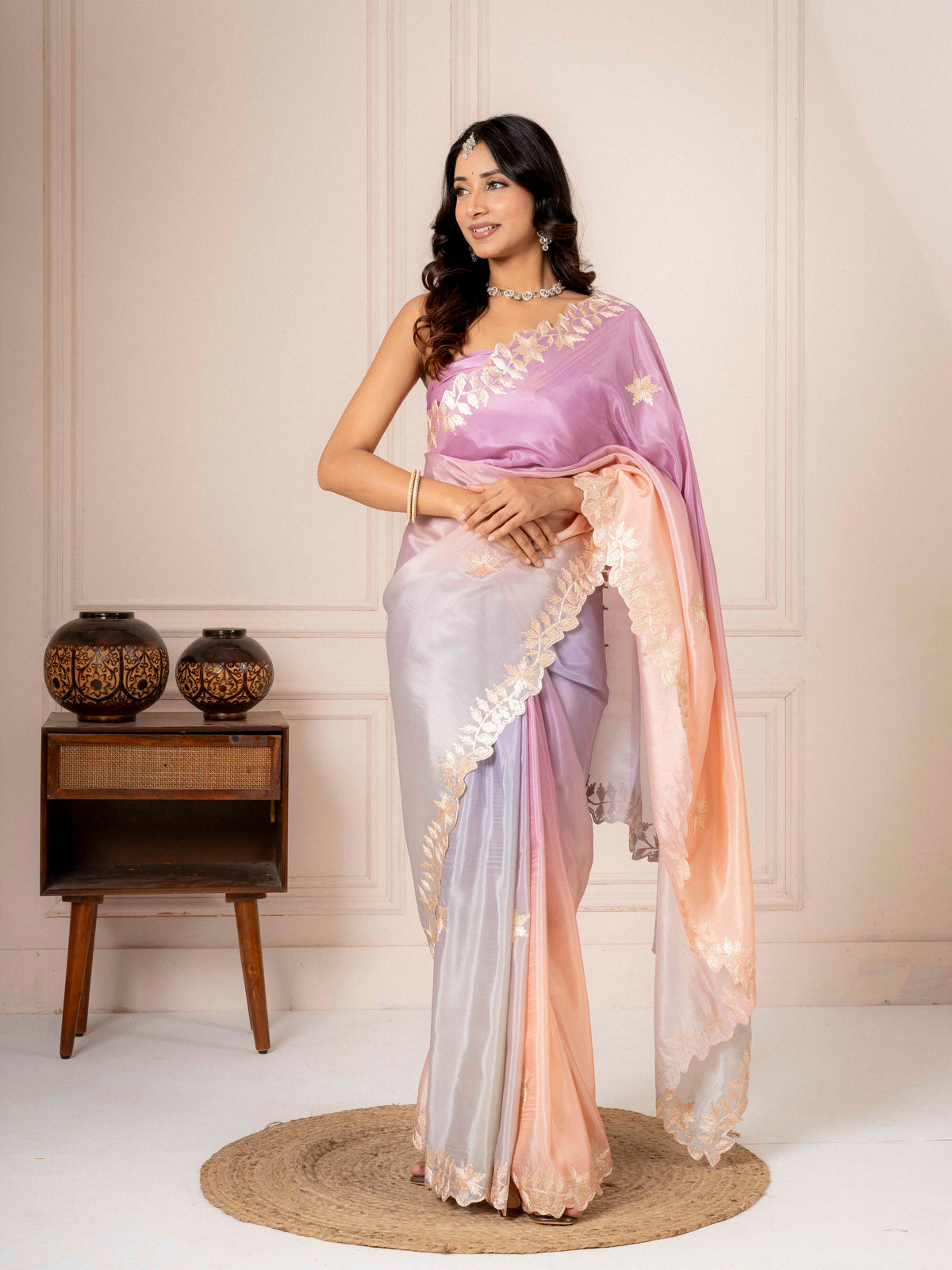 Pastel Ombre Saree with Gold Floral Embroidery