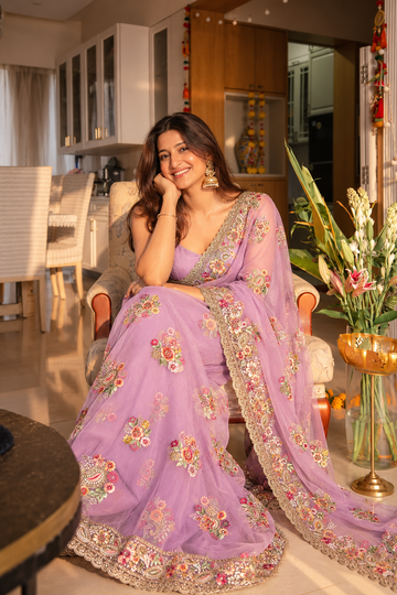 Lavender Muse Vaaari Chiffon Saree