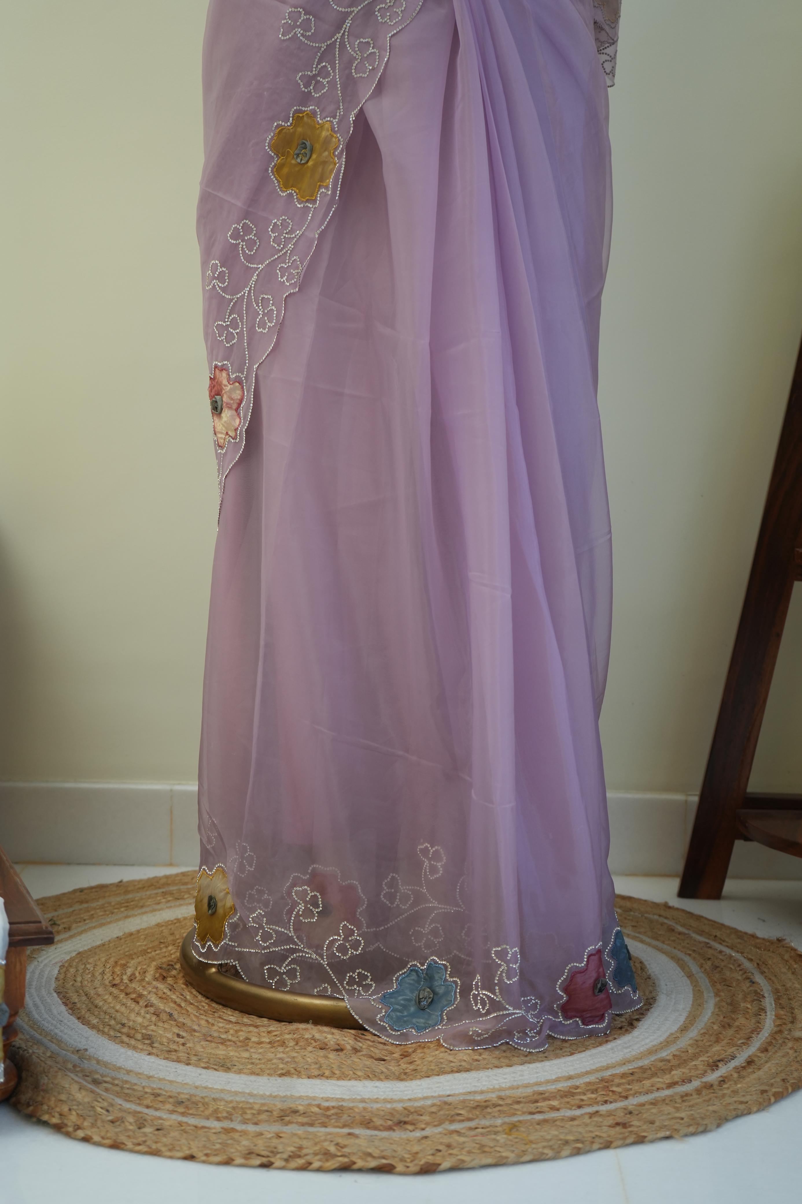 Lavender Mist Floral Saree
