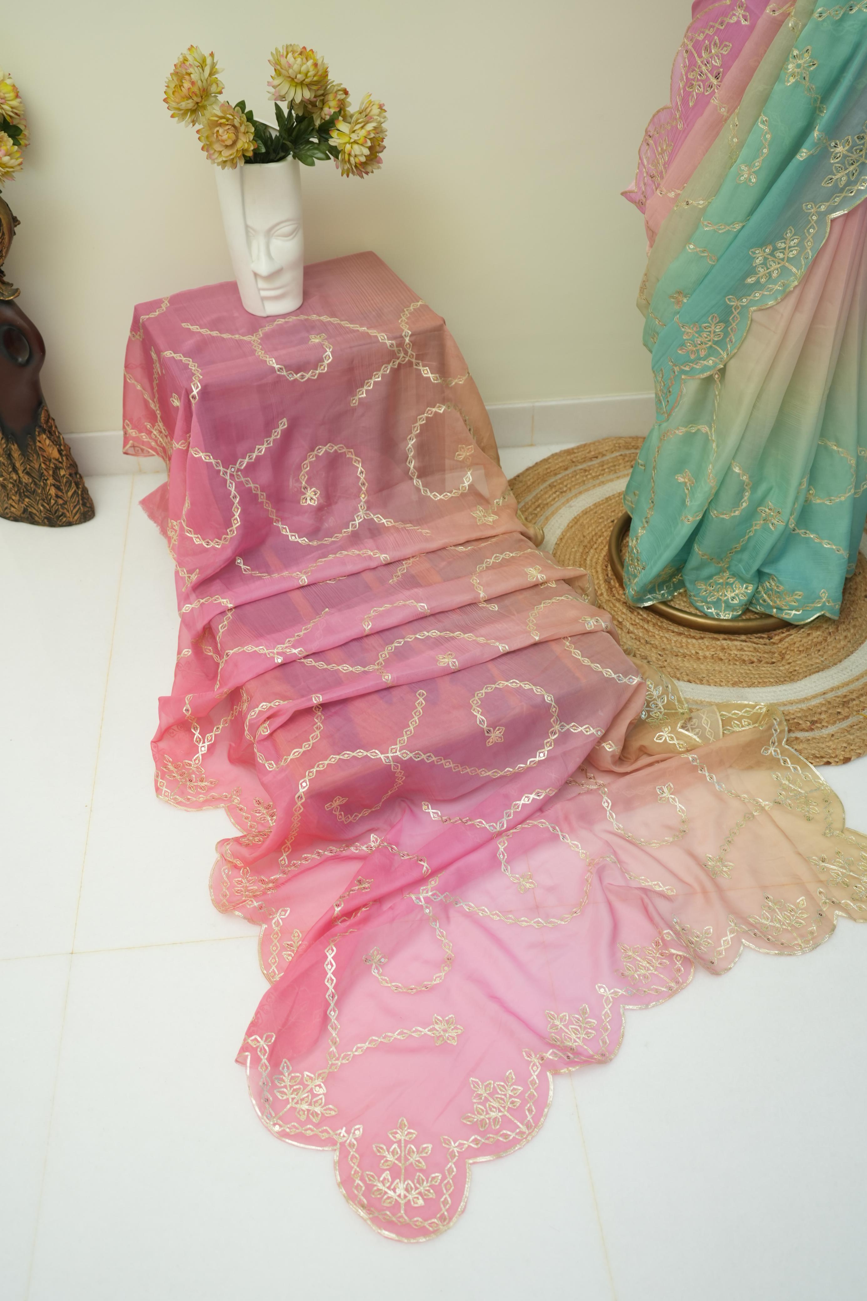 Pastel Bloom Shaded Gota Patti Saree