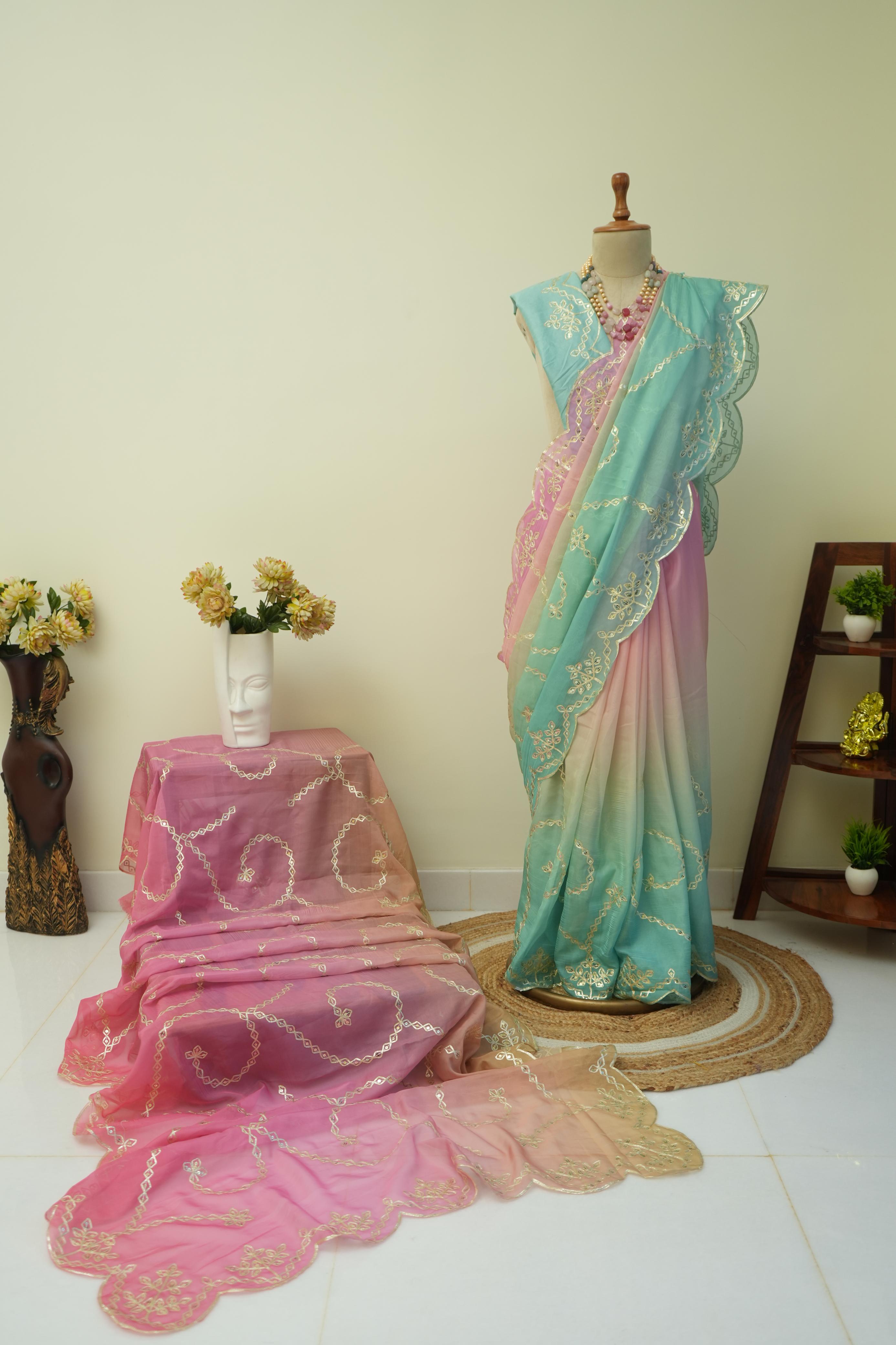 Pastel Bloom Shaded Gota Patti Saree
